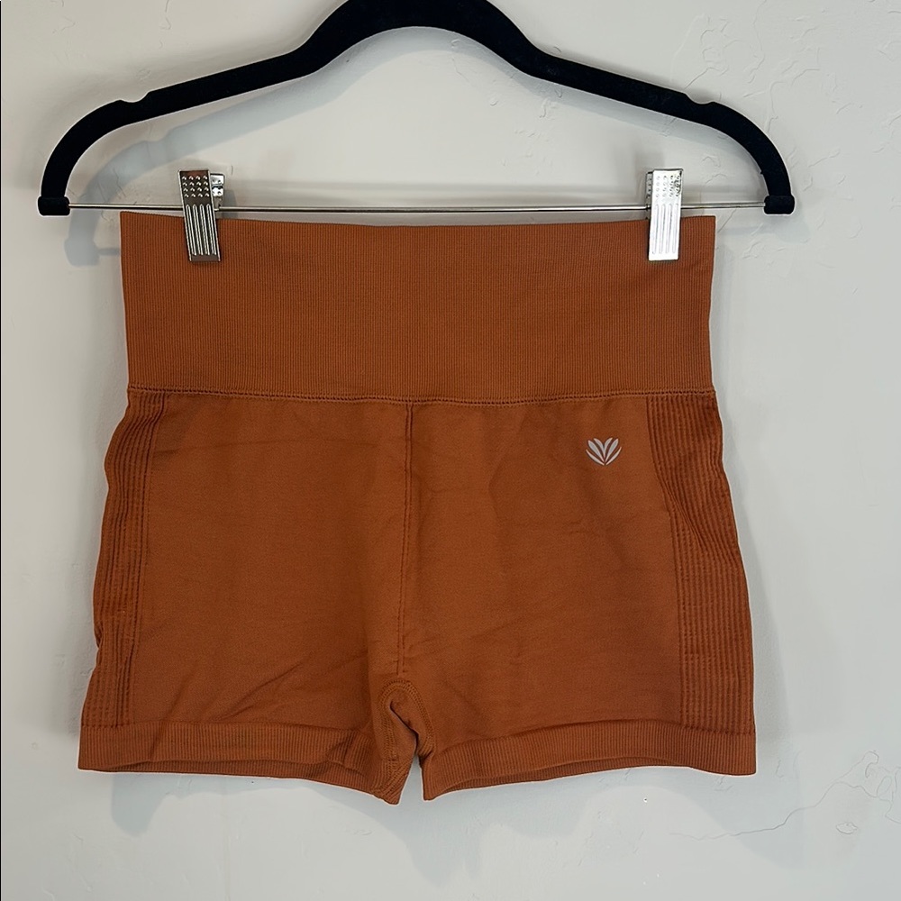 Brown High-Waisted Bike Shorts with Stretchy Fit